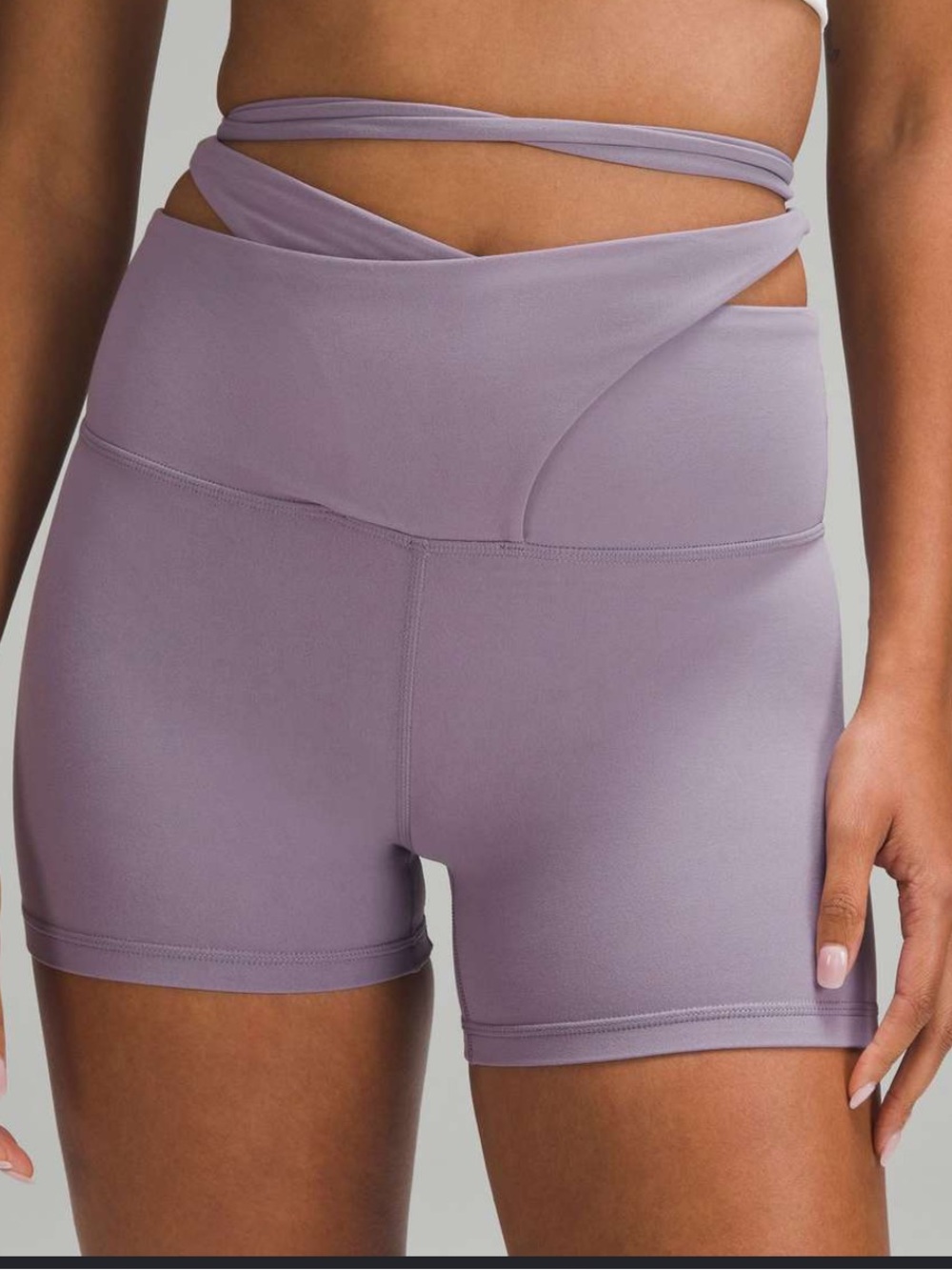Lululemon align High-Waist Lavender Wrap Active Shorts.